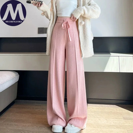 Women's Pants Autumn Winter New Versatile Thickening Keep Warm Knitted Pant Fashionable Casual Loose High Waisted Wide Leg Pants