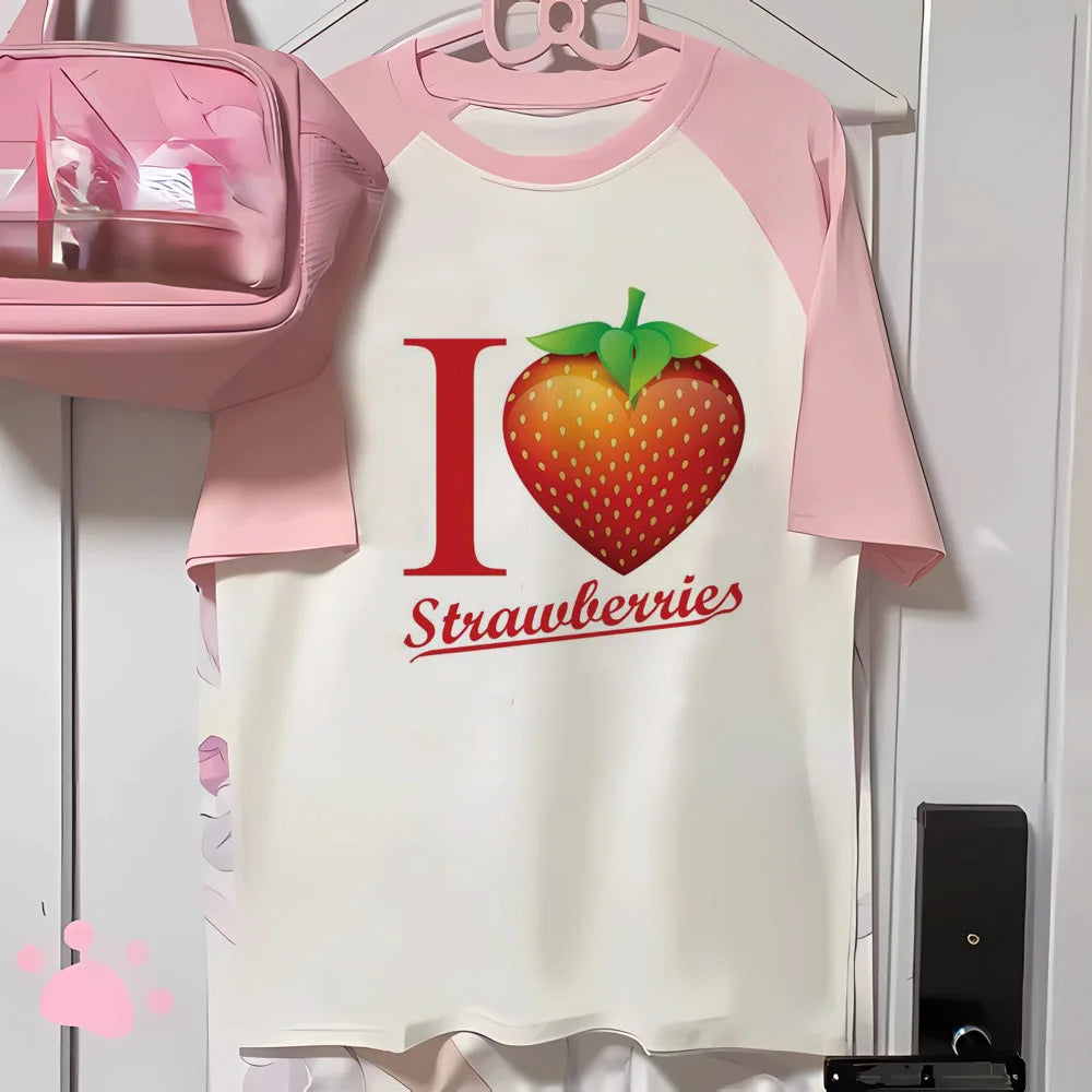 Strawberry t-shirts women printed design active wear casual wear tshirt female 2000s comic clothes