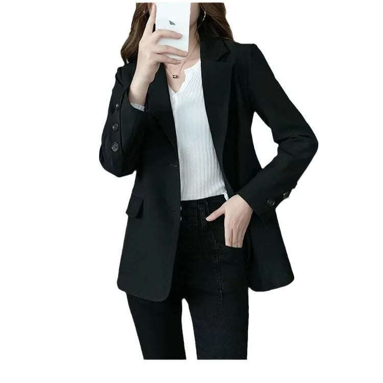 Tailored Coat Women Single Breasted Jackets Blazer Solid Long Sleeve Turn Down Collar Elegant Coats Office Lady Simple
