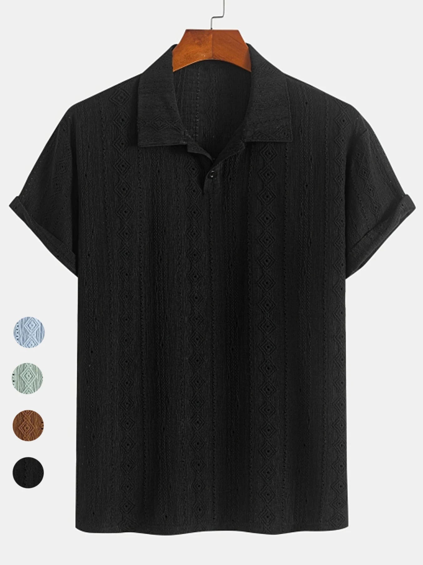 New Polo Shirts For Men Streetwear Solid Color Jacquard Textured Half Buttoned Short Sleeves T-shirt Men's Basic Tops