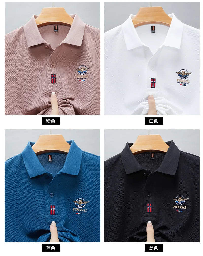 Short Sleeved Polo Shirt for Men in Summer 2025, New Business Casual Wrinkle Resistant Half Sleeved Lapel T-shirt, Loose and Iro