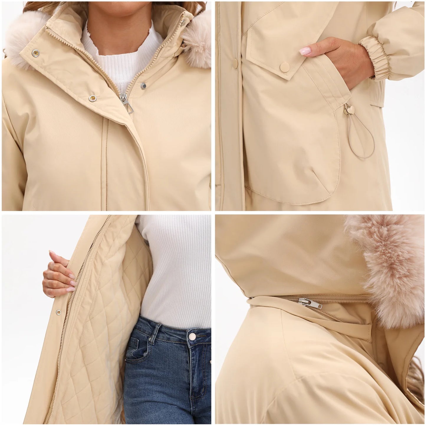 Cotton Coat Women 2025 Winter Mid-length Parka Plus Velvet Korean Style Large Fur Collar Plus Velvet Coat