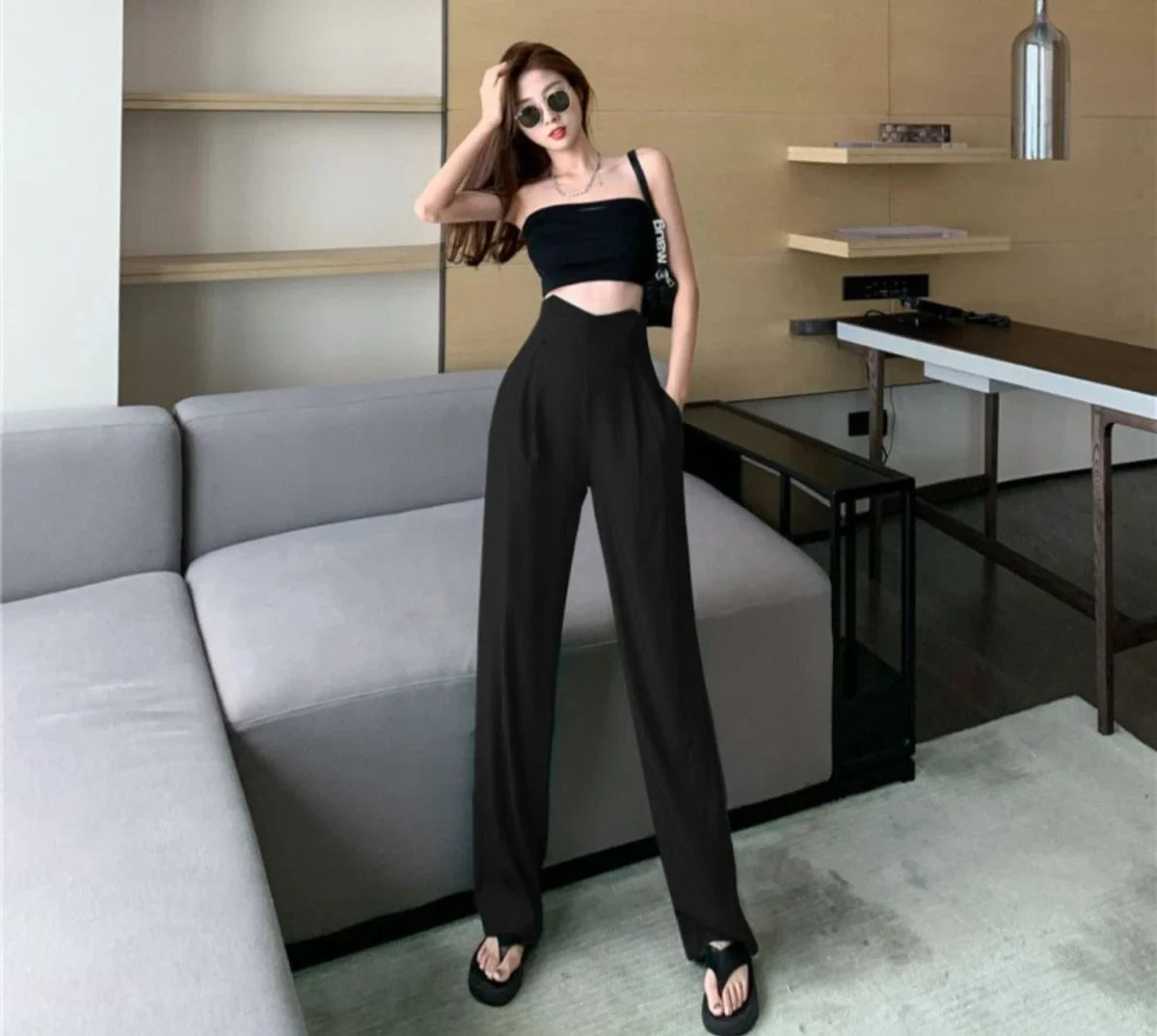Female Pants Work Flare High Waist Clothes Tailoring Office Trousers for Women Black Aesthetic Harajuku Comfortable Stretch G