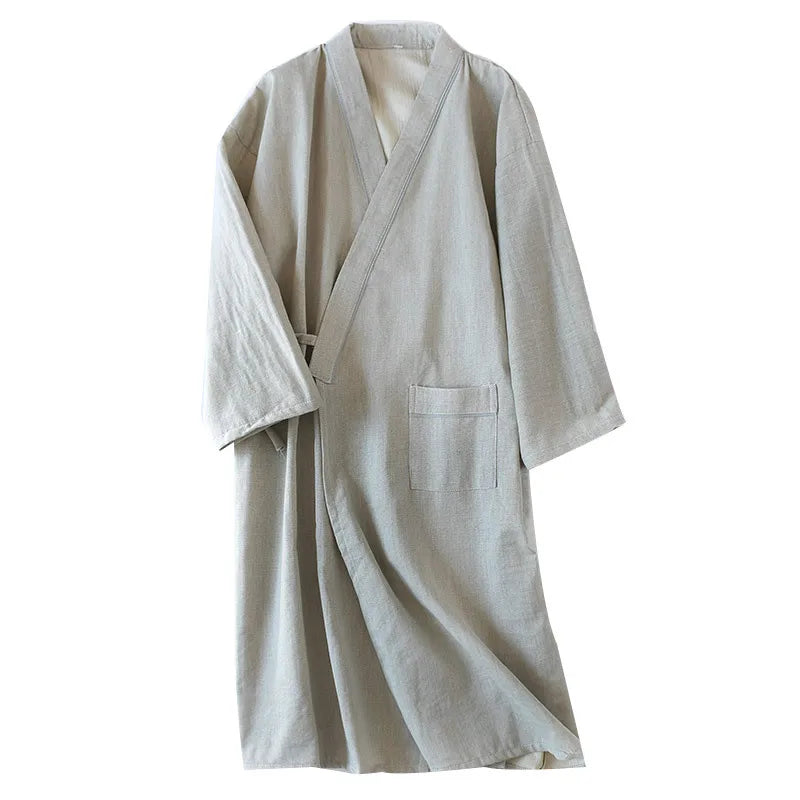Fashion Japanese Style Kimono Robe Solid Color Lace Up Long Bathrobe Pajamas Belt Cotton Home Pijama Robes Clothing For Men