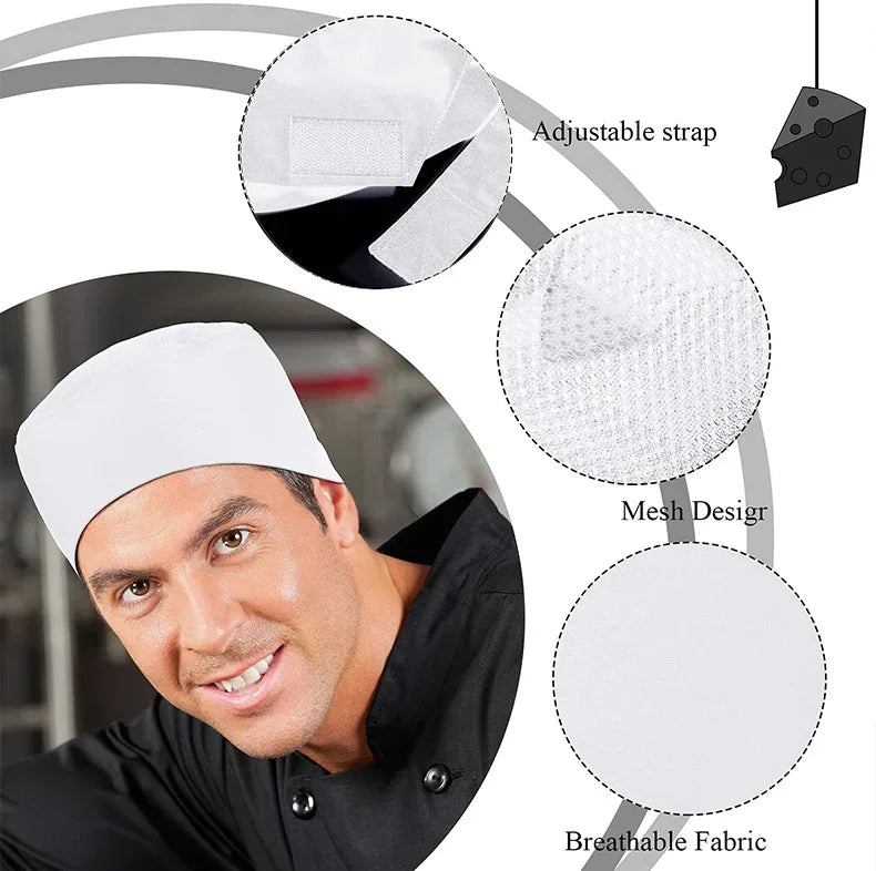 Chef Hats for Men Women Chef Beanie Cook Caps for Japanese Korean Style Cuisine Hats Thick Thin Net Flat Cap for Sushi Waiter