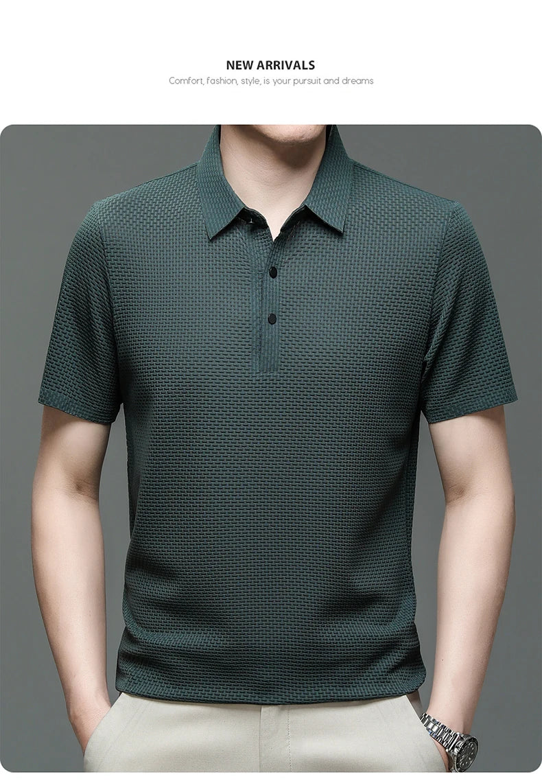 Summer Short Sleeve Polo Shirts Men Turn-Down Collar Anti-Wrinkle Solid Polos Tops Breathable Male Business Casual Tees Tshirts