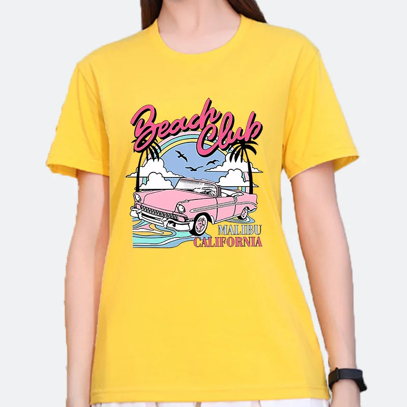 Summer Fashion Cotton T-shirt for Women Beach Club Printing Graphic T Shirts  Tops  Women Clothes  Aesthetic Clothes