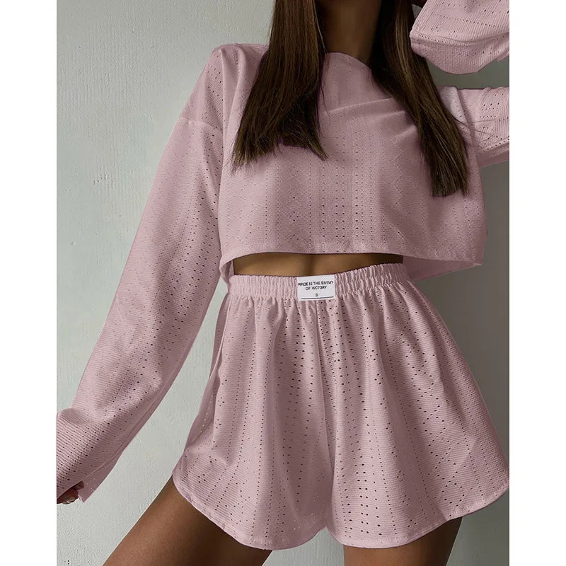 Women's Pajamas Set Sleepwear Spring Long Sleeve Tops With Shorts Home Clothes 2 Piece Sets Pyjama Femme Loungewear Pijama Mujer