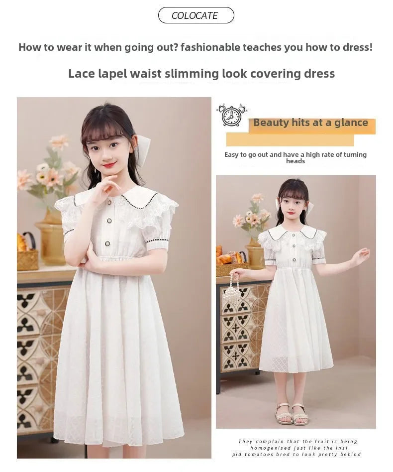 Girls' Dress 2025 Summer New Style Little Girls' Children's Princess Dress, Sweet and Elegant Summer Dress for Adults