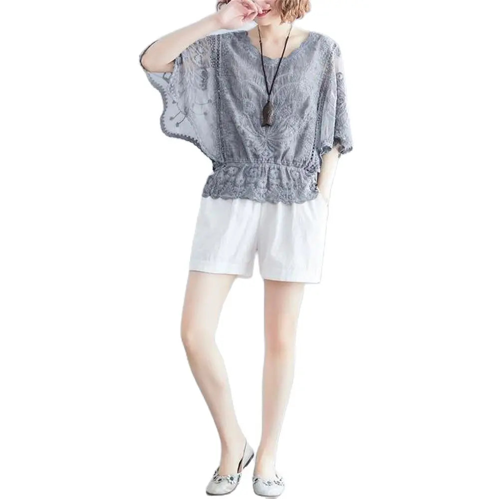 Fashion Women Blouses Spring New Chiffon Blouse Cotton Edge Lace Blouses Shirt Butterfly Flower Women Shirt Tops Blusas Hedging