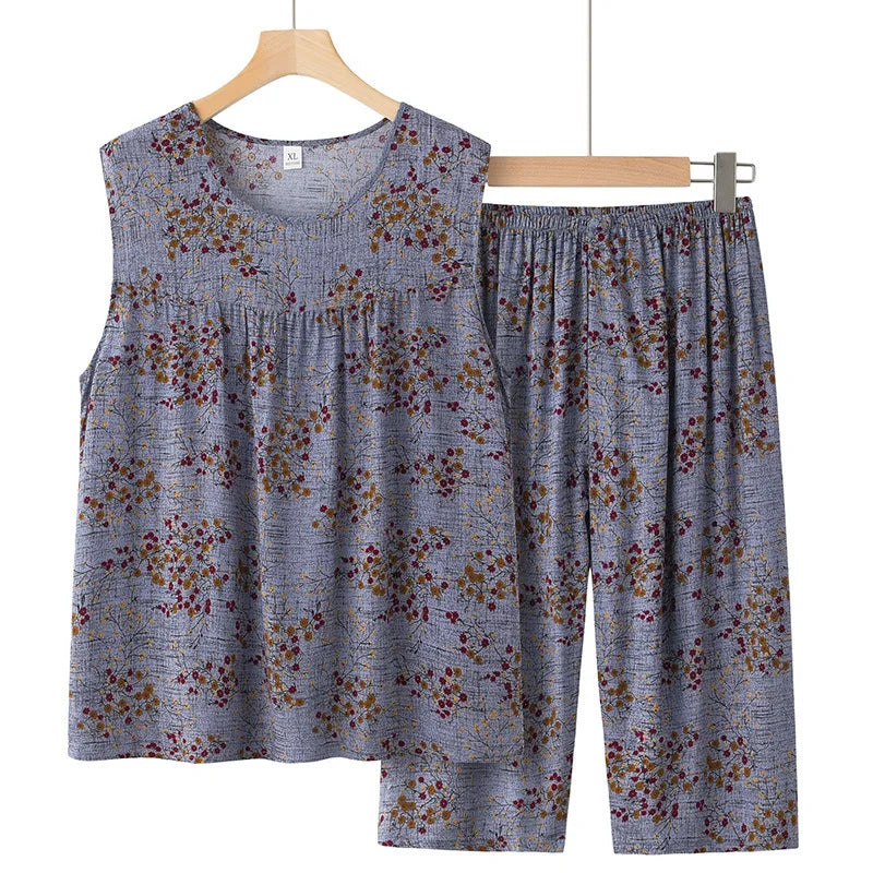 Grandma Home Wear Summer Sleeveless Pajamas Set Loose Pijama Feminino Plus Size Women 2 Piece Set Outfit Pyjama Pour Femme 3XL