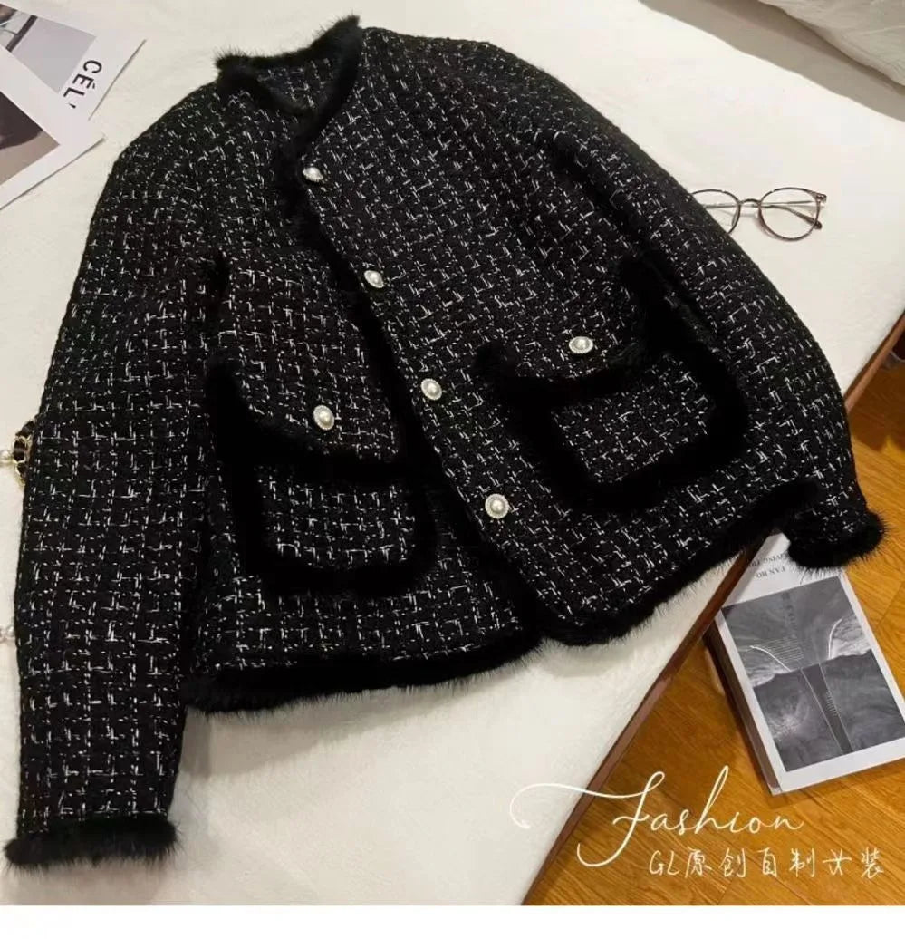 Women Coats Round Neck Full Sleeve Lamb Wool Jackets Single Breasted Slim Fit Thick Coat Open Stitch Elegant Outerwear 2024