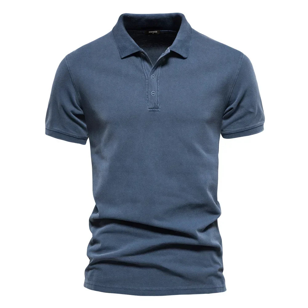 2025 Men's Summer Short Sleeve Lapel Polo Shirts 100% Cotton Solid Slim T-shirts Fashion Casual Business Golf Sport Tops for Men