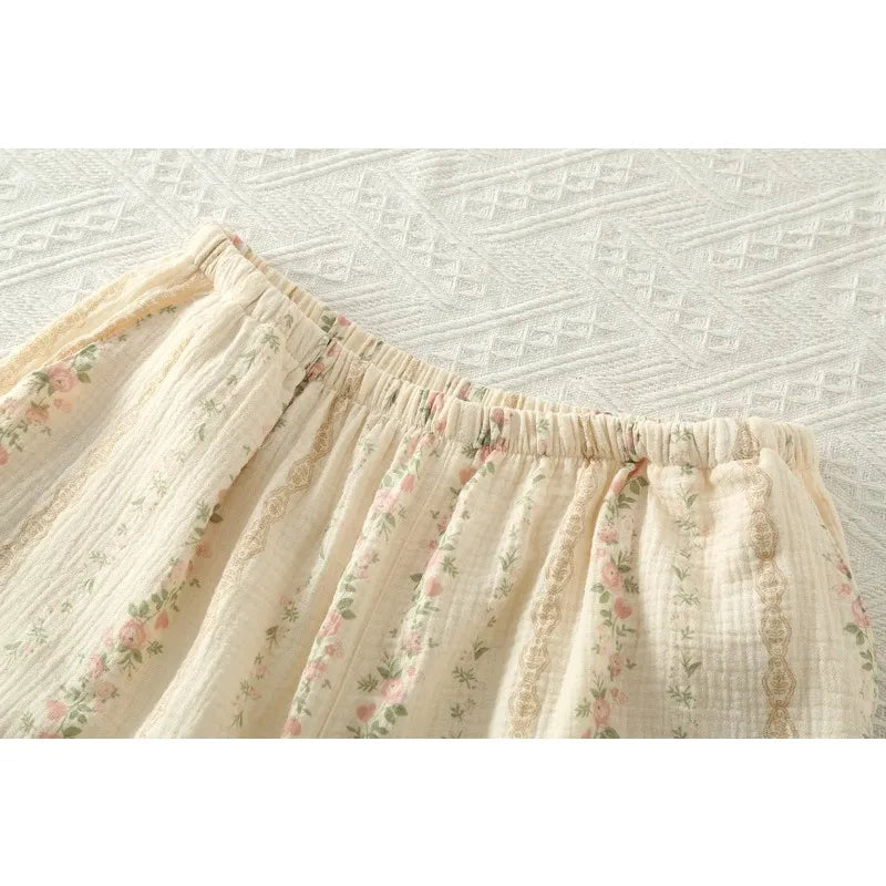 100% Cotton Women's Pajama Set Woman 2 Pieces Spaghetti Strap Sleepwear Women Floral Print Pajama  Strap
