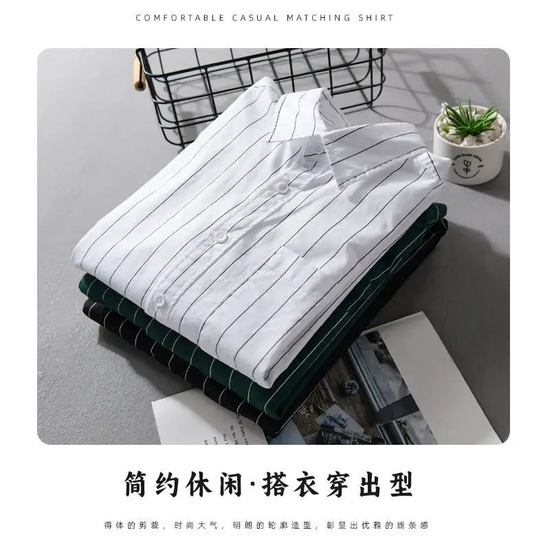 Polo Neck Striped Plus Size High Street Blouse Men's Spring Autumn Ong Sleeve Loose Fashion Shirt Tops Trend Korean Men Clothing