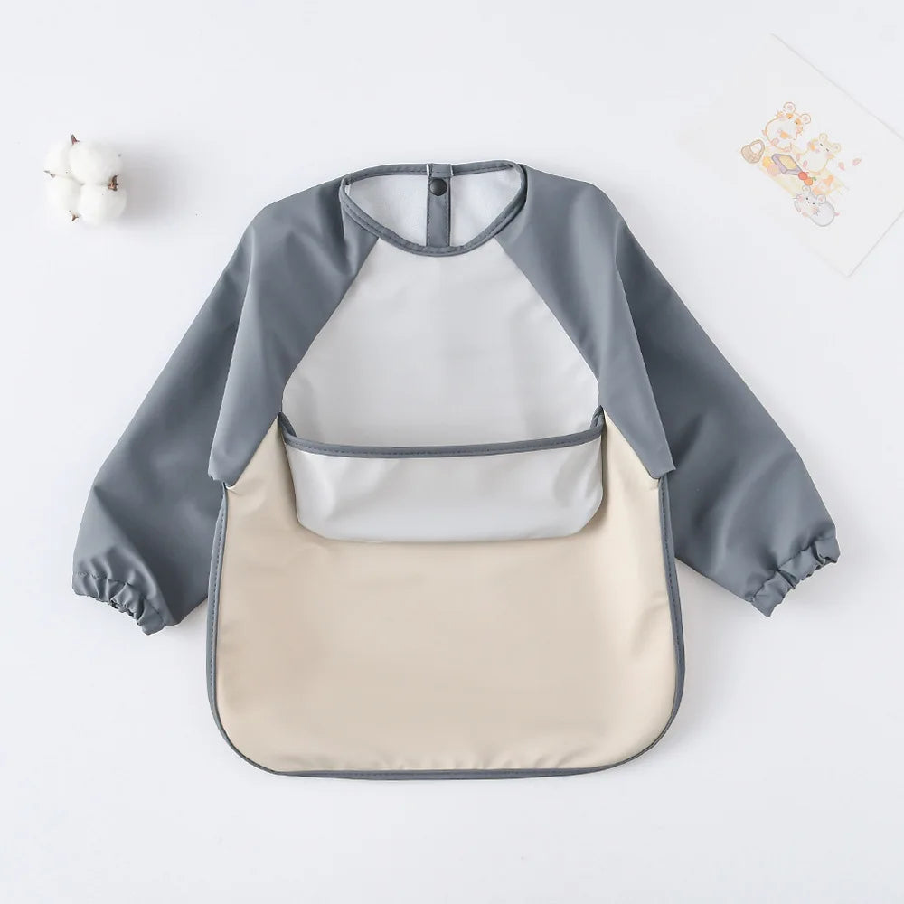 Kids Baby Long Sleeved PU Bibs Children Toddler Art Crafts Waterproof Mealtime Protection Washable Easy Clean Smock Boys Girls