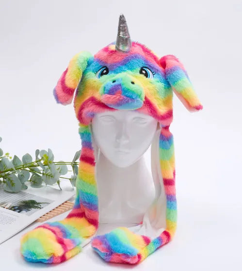 Hats For Autumn And Winter Warm Accessories Toys For Children Internet Celebrities Cute Rainbow Horses Small Rabbits Ears Hats