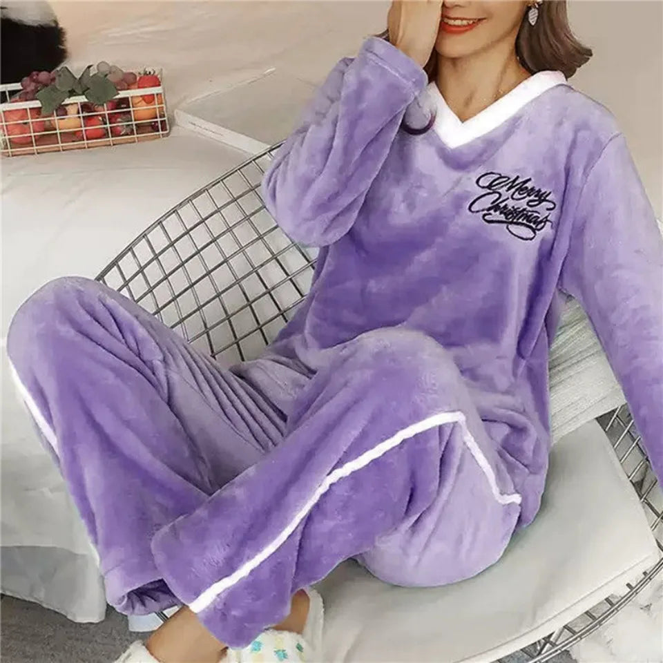 Autumn Winter Flannel Women's Pajamas Sets Polka Dots Printed Teddy Sleepwear Velvet Homewear Kawaii Girsl Pijamas Mujer Pyjama