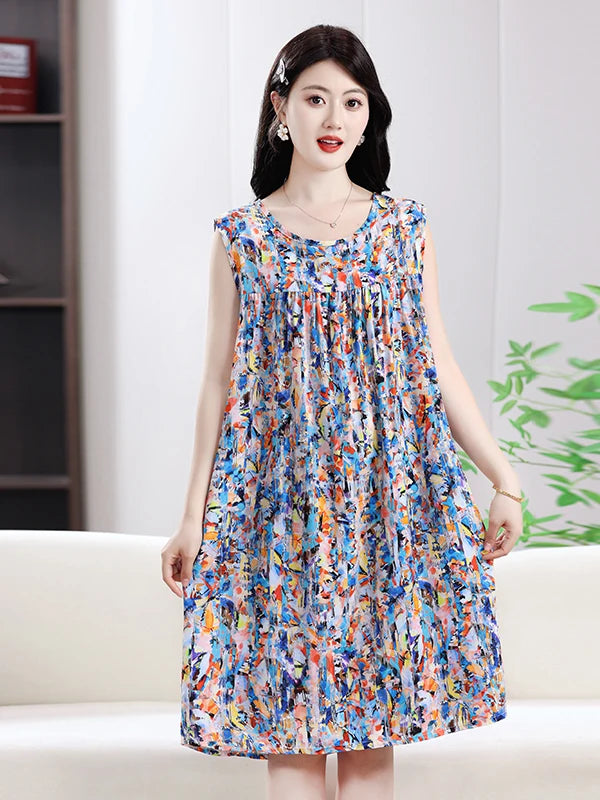 2025 New Women's Spwear Cotton Silk Nightgown round Ne Mid-Length Svel Dr Artificial Cotton Home Clothes