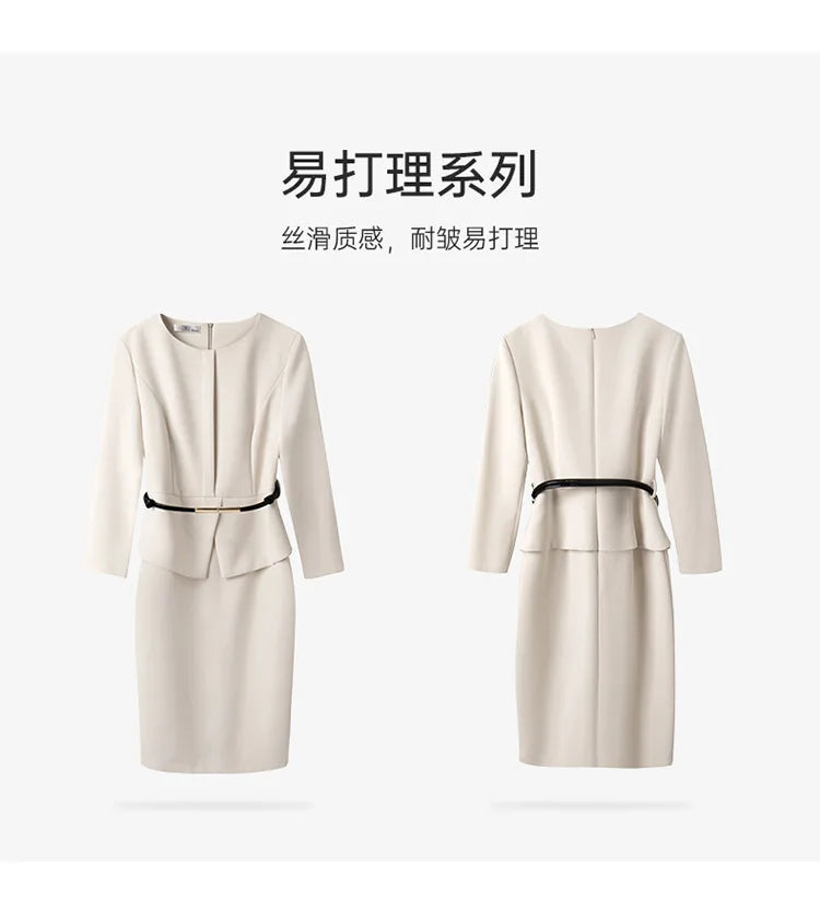Women's Professional Dresses Suits, Women's Slim Temperament, Hip Dress Skirts, Hosts, Hotel Office Lady Overalls with Belt