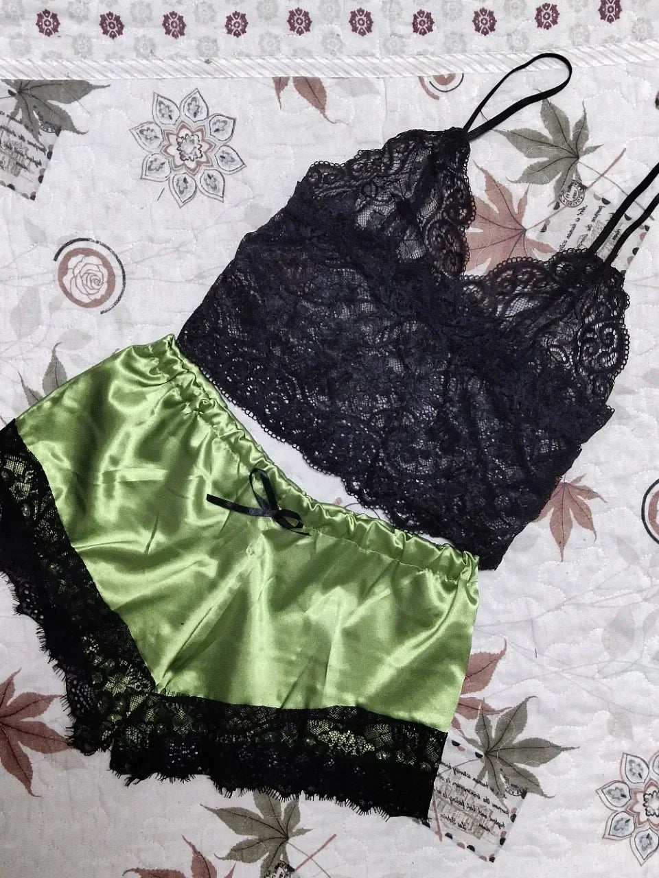 Pajama Sets Women Lace Silk Sleepwear Sexy Lingerie Crop Tops and Shorts Babydoll Nightwear Loungewear Pijamas
