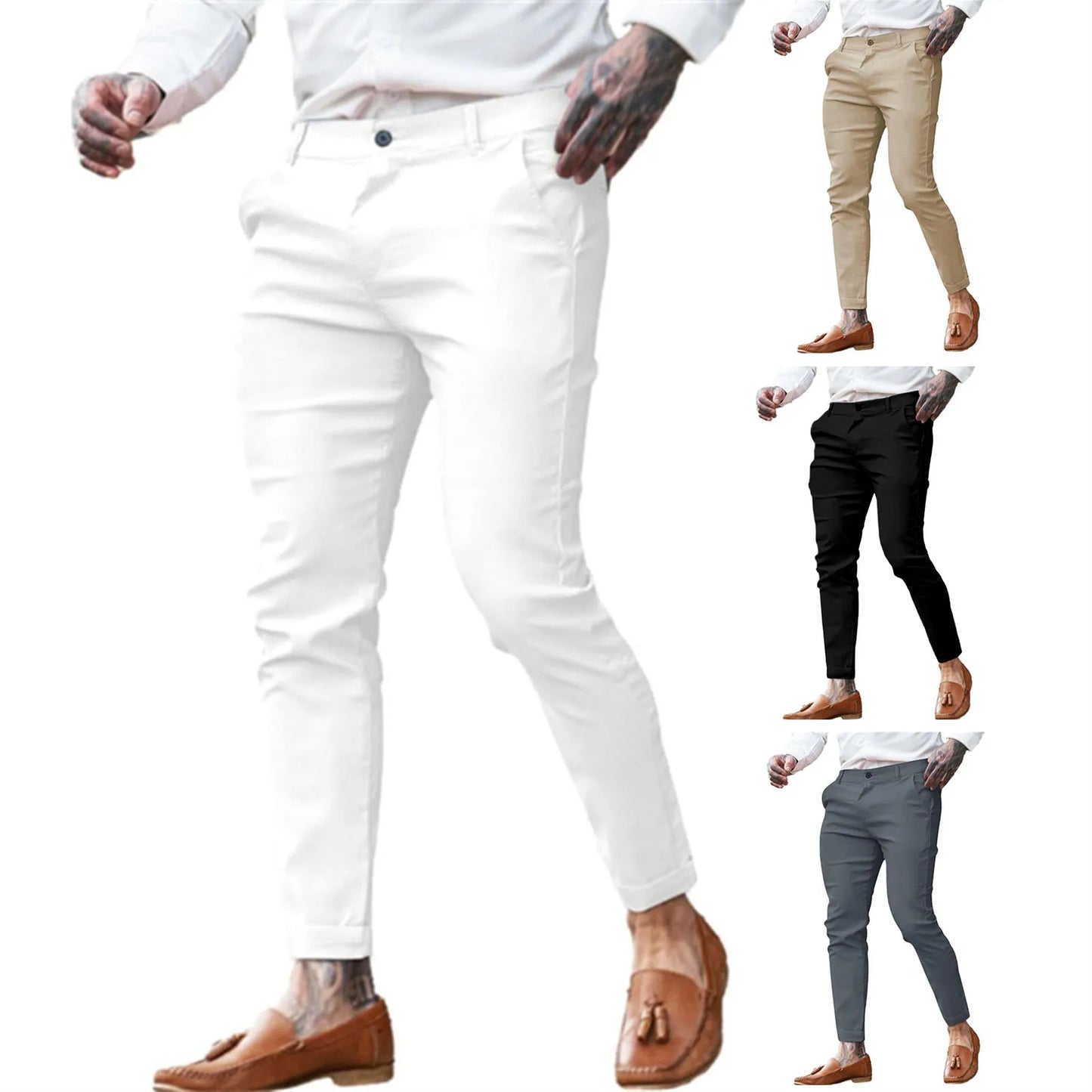 Men Spring Pants Stylish Men's Slim Fit Ninth Pants with Pockets Zipper Closure Comfortable Streetwear Trousers for Ankle Length