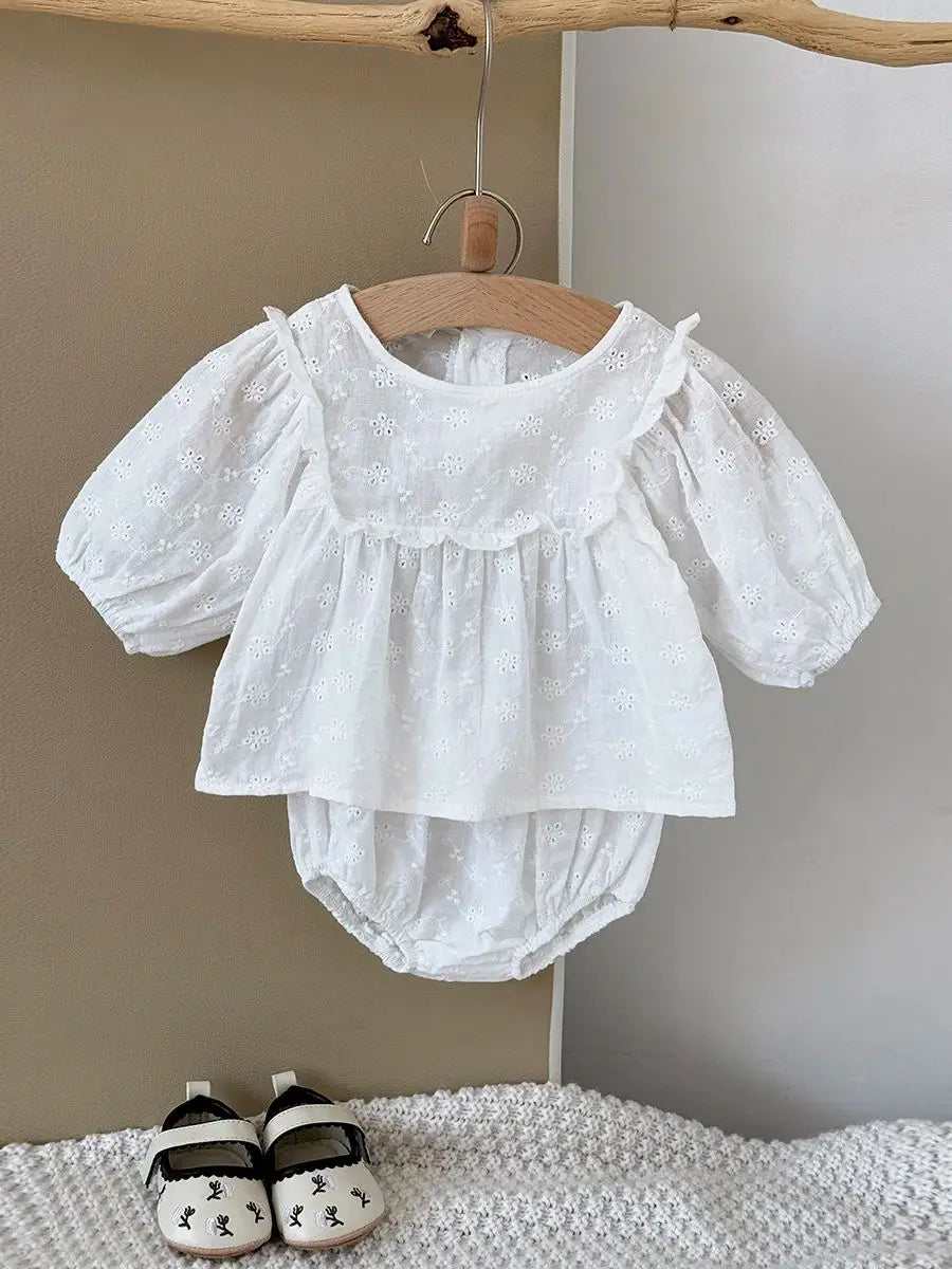 Summer Baby Clothing Sets Flower Embroidered T-shirts+Elasctic Triangle Shorts Kids Casual Clothes Suit 0-3Y