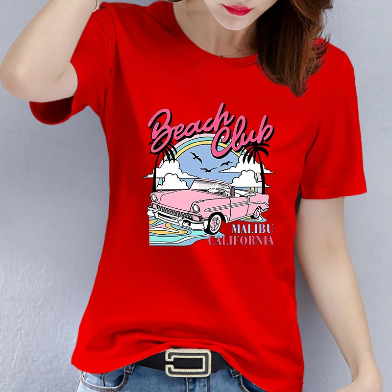 Summer Fashion Cotton T-shirt for Women Beach Club Printing Graphic T Shirts  Tops  Women Clothes  Aesthetic Clothes
