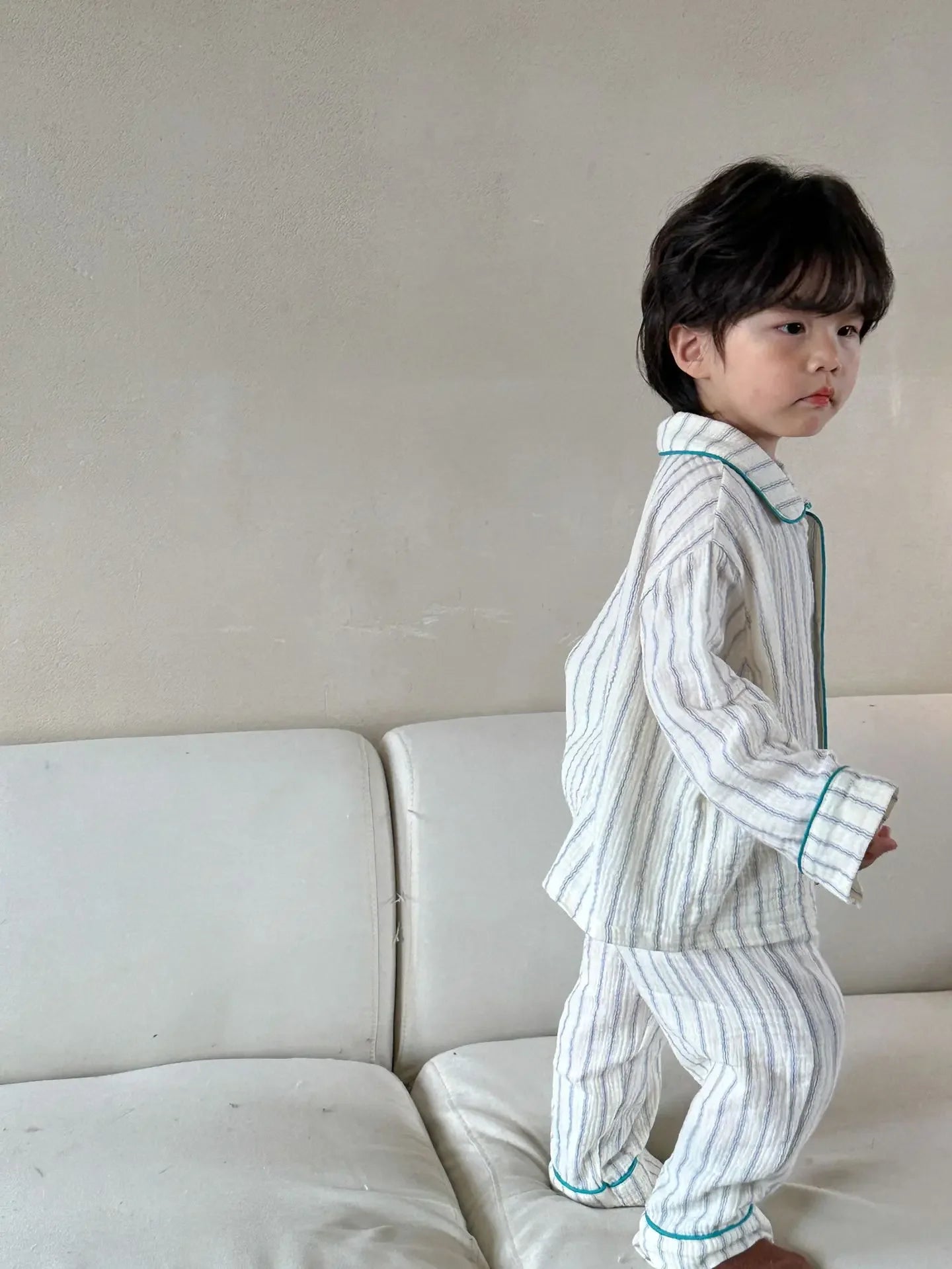 Pajama Sets New Spring Autumn Season Pure Cotton Gauze Baby Long Sleeved Girl Boys Childrens Clothing Sleepwear