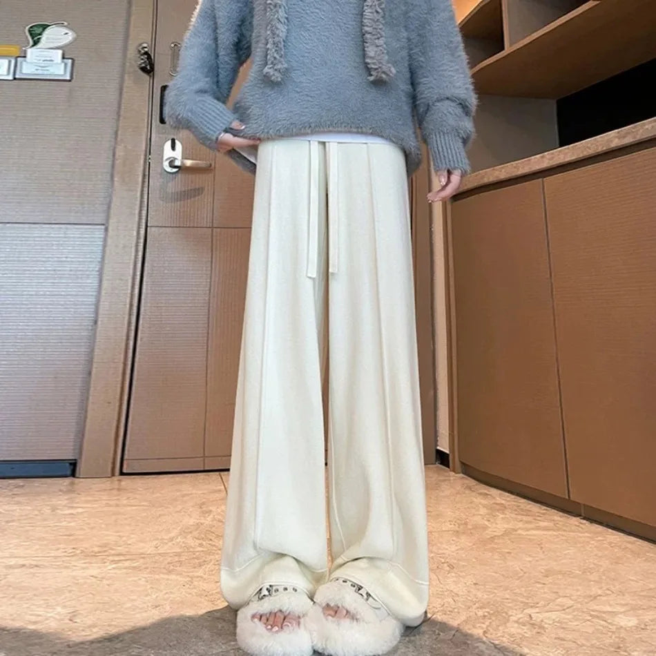 Women's Pants Autumn Winter New Versatile Thickening Keep Warm Knitted Pant Fashionable Casual Loose High Waisted Wide Leg Pants