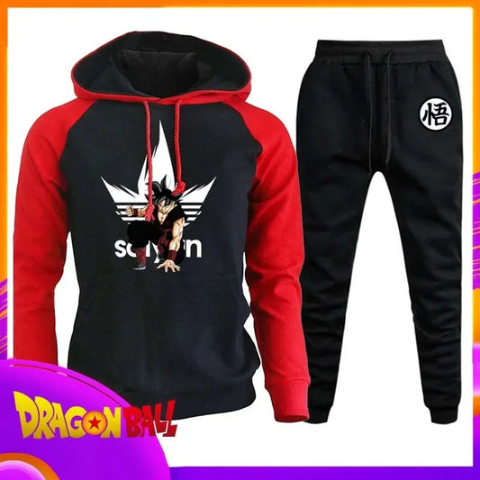 Anime Dragon Ball Hoodie+Pants Set Cartoon Goku Print Hooded Sweatshirt Long Sleeved Casual Sportswear Set Man Clothing Gift