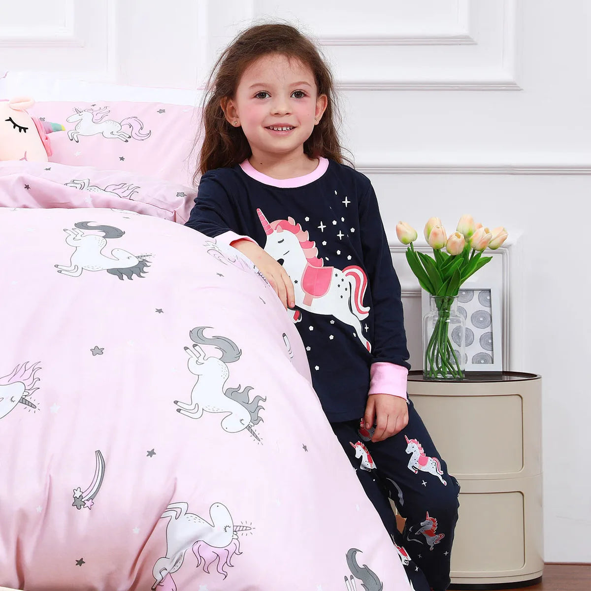 Girls Unicorn Pajama Sets Girl Pijamas Kids Skeleton Glowing in the Dark Pyjamas Sleepwear Boys Halloween Pjs