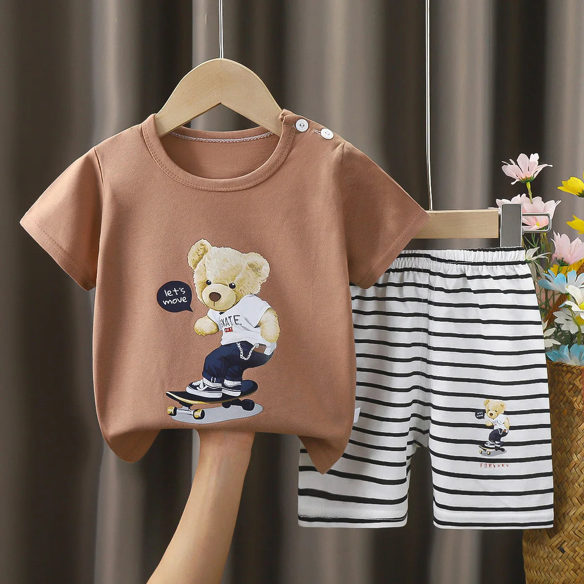Summer Boys Girls Clothes Set T-shirt+pants 2pcs Children's Clothing Fashion pink Baby OutSet Newborn Baby Suit