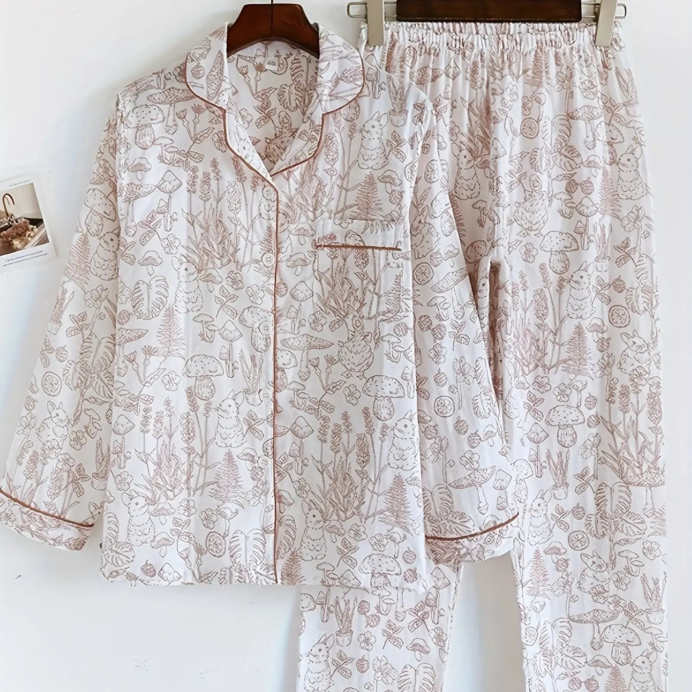 Womens Pajama Set 100 Cotton Gauze Sleepwear Long Sleeve Loose Fit Two Piece Set Comfortable Breathable Nightwear Loungewear