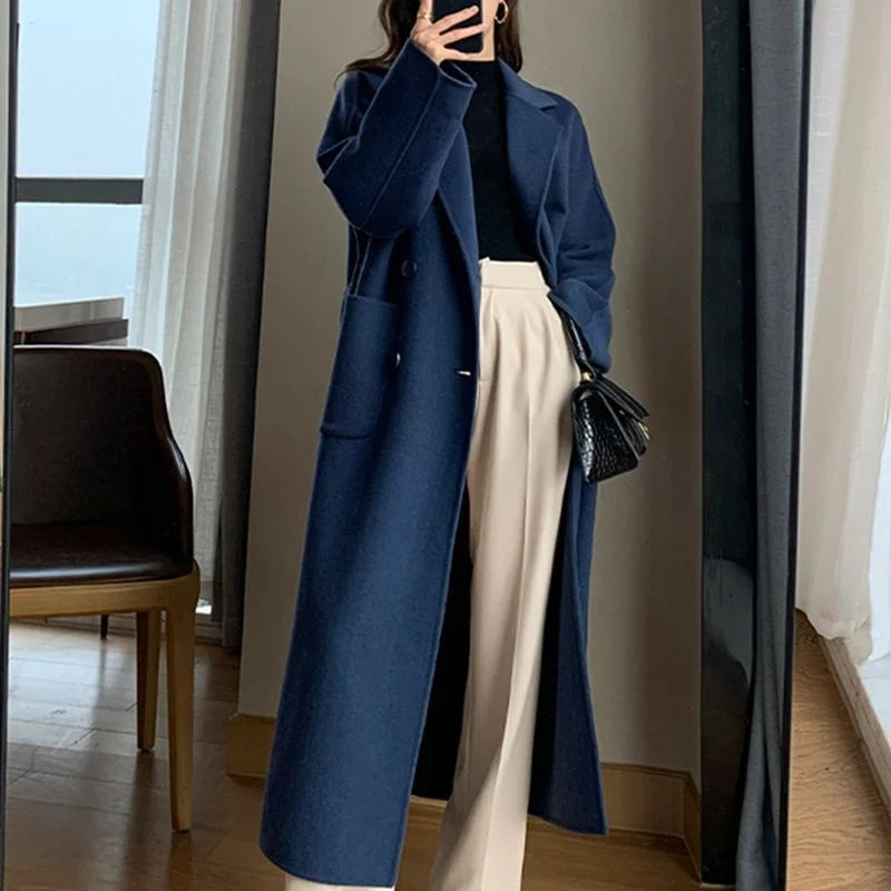 Women‘s Coat Winter Korean Fashion Long Coated Thickened Woolen Winter Coat for Women Black Coat Harajuku