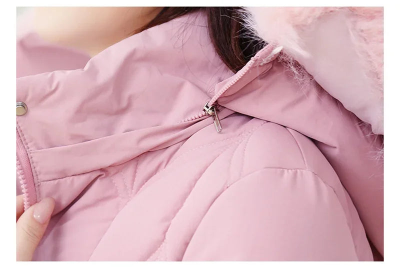 Women Down Cotton Jacket 2025 Mid Long Warm Ladies Outerwear Slim High-End Loose Women Winter Parka Coat Female Cotton Clothes