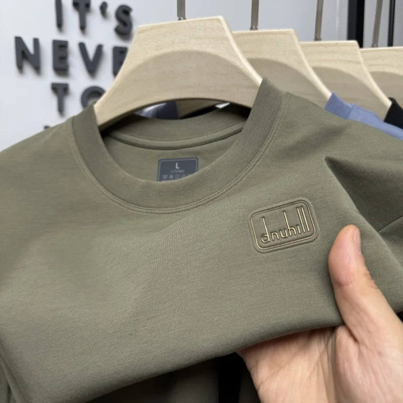 Men's short sleeved T-shirt 2025 summer hot item solid color round neck high-quality simple trendy casual base shirt for men top