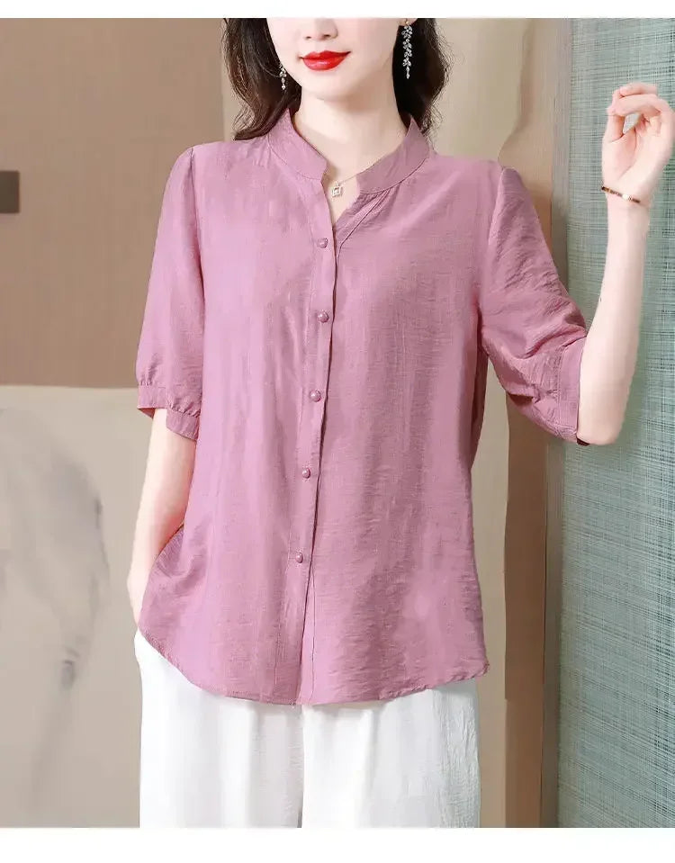 Summer 2025 Pure Cotton Shirt New Retro Top Loose New Breathable Top