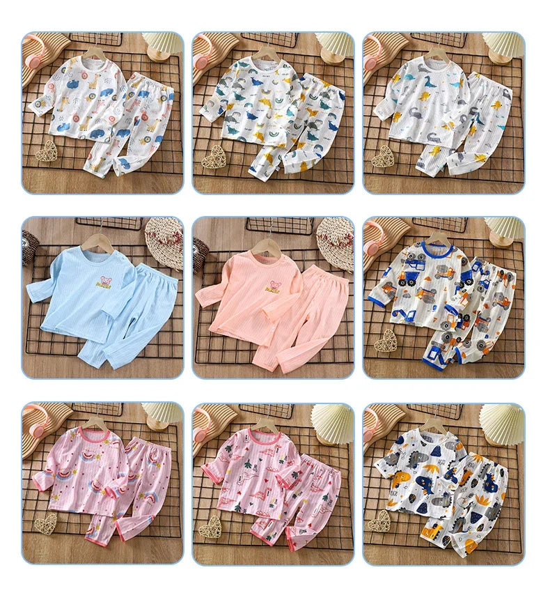 2025 New Summer Children Pajama Set Lightweight Long Sleeved Homewear for Boys Girls Soft Thin Fabric Comfortable Sleepwear