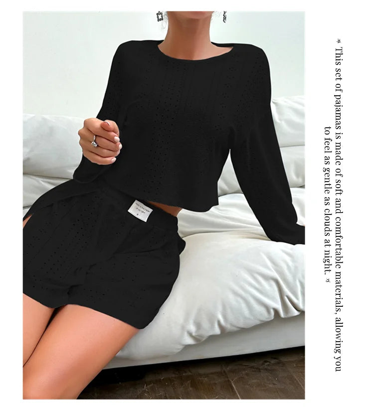 Women's Pajamas Set Sleepwear Loungewear Autumn Soft Comfortable Long Sleeve Tops With Shorts Pyjama Femme Home Clothes 2 Piece