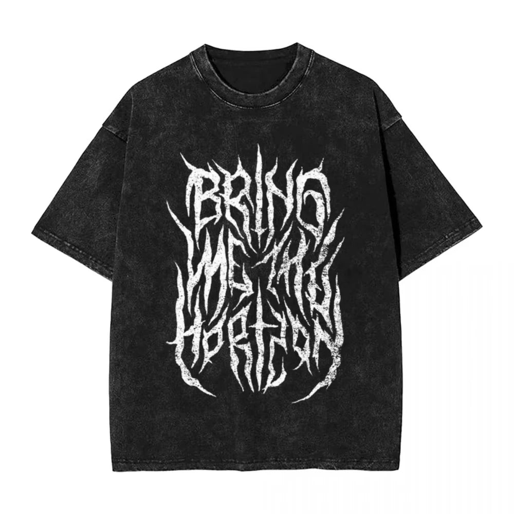 Washed T Shirt Men Clothing BMTH Bring Me The Horizons Brutal Funny Logo T-Shirt Summer Vintage T Shirts Cotton Trending Graphic
