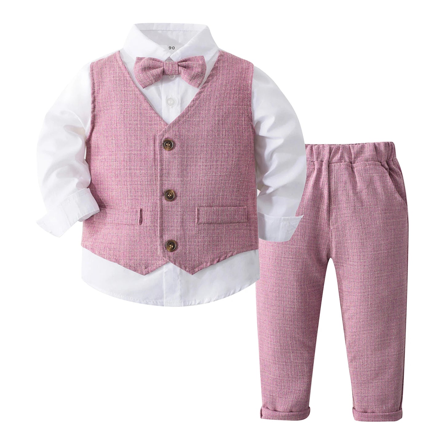 Boys Suits Gentleman Tuxedo Bow Tie Shirt Suit Vest Pants 4 Pcs Chic Toddler Baby Clothes Gentleman Outfit for Baptism Birthday