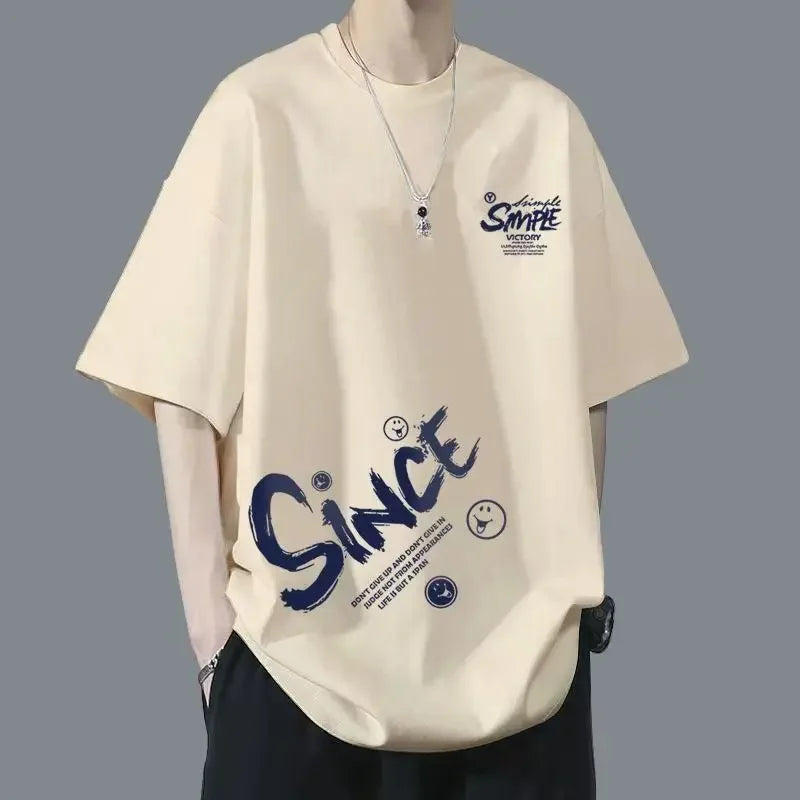 Short-sleeved T-shirt for Male Students in Summer Fashion Brand Hong Kong Style Half-sleeved Top Versatile Trendy Handsome