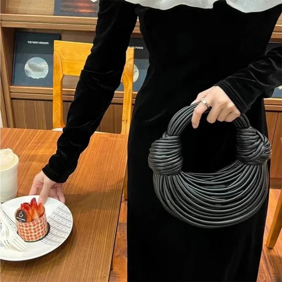 Handbags for Women  Gold Luxury Designer Brand Handwoven Noodle Bags Rope Knotted Pulled Hobo Silver Evening Clutch Chic