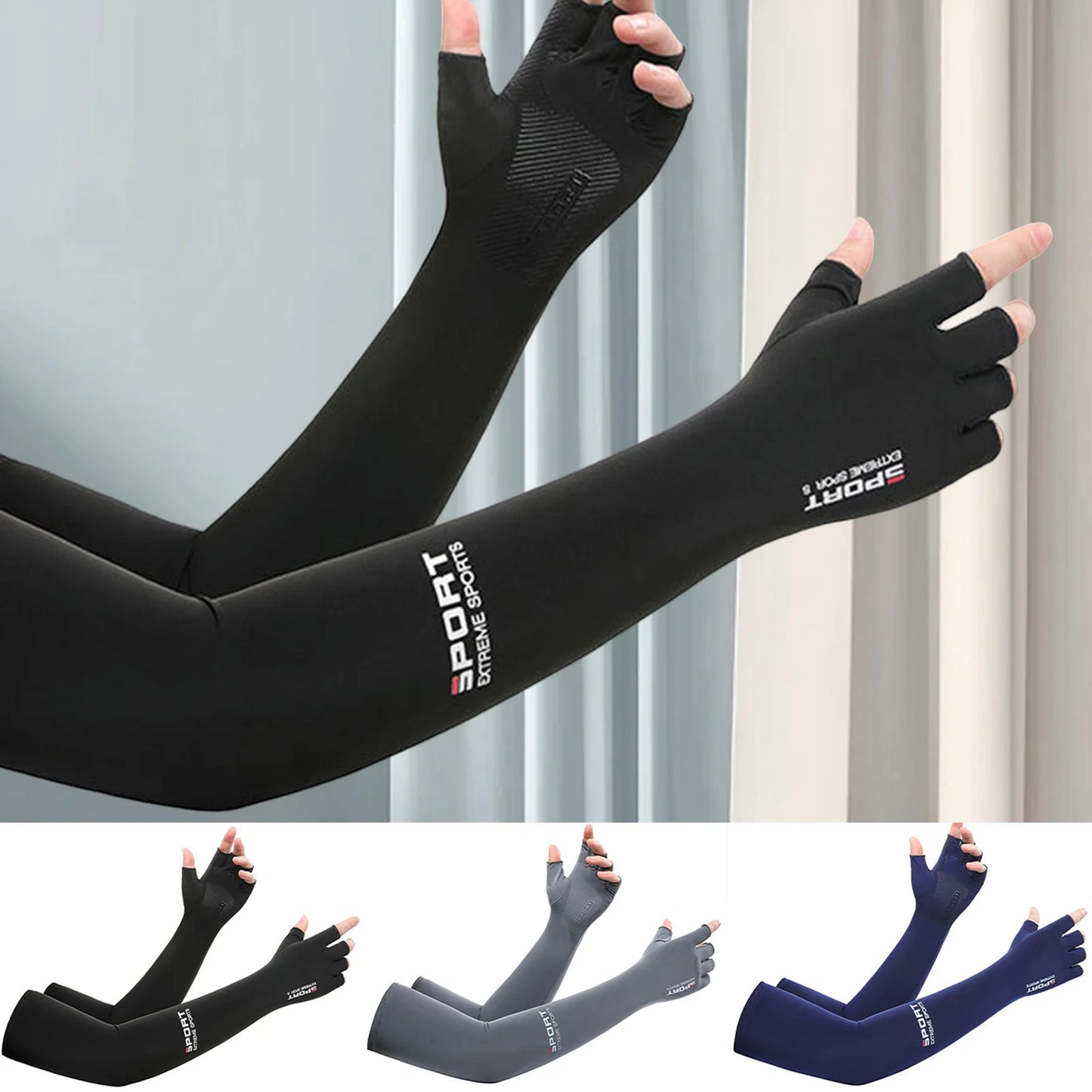 Summer Anti-UV Cooling ‌Ice Silk Arm Sleeves Breathable Stretchy Cover UV Protection Sun Sleeves for Cycling Running Sports