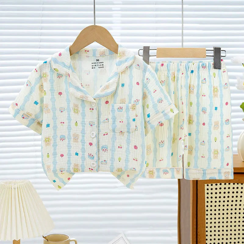 Boys Girls Pajama Baby Capris Suit Clothes SummerThin Cotton Short Sleeve Homewear Children Family Outfits Tops+Pants 2PC 2-10T