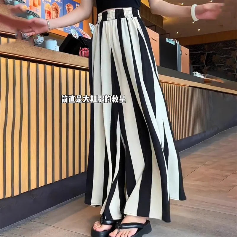 Women Pants 2025 New Striped Wide leg Pants For Female Casual Versatile Fashion Large Size Trousers Female Casual Pants