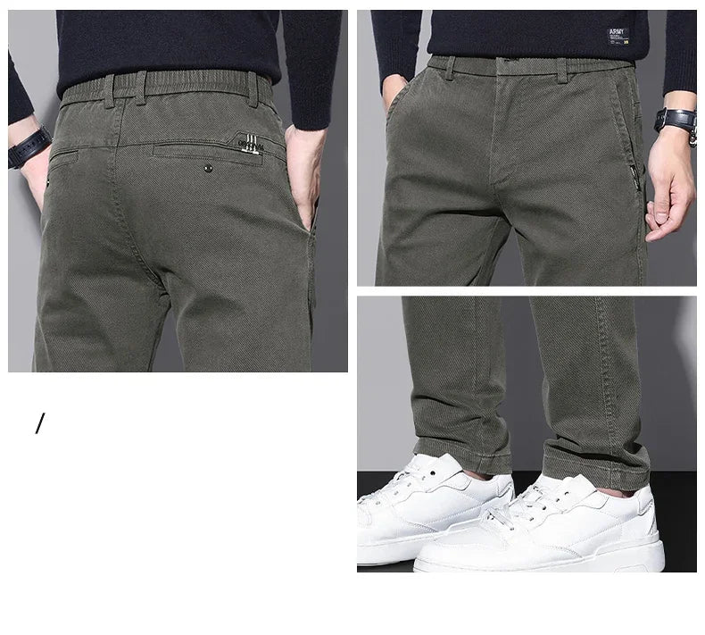 Brand Fleece Pants Forr Men Winter New Warm Cotton Elastic Waist Korean Fashion Twill Straight Plush Trousers Male