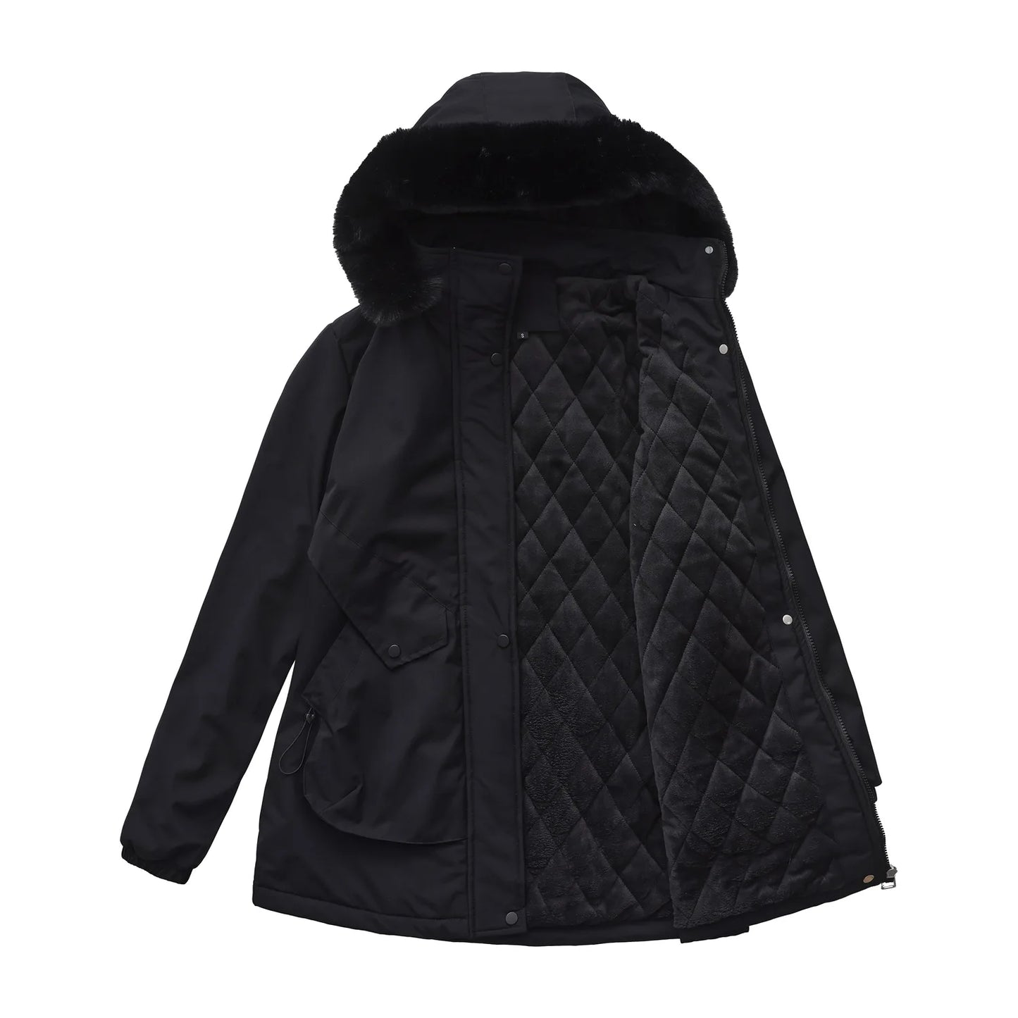 Cotton Coat Women 2025 Winter Mid-length Parka Plus Velvet Korean Style Large Fur Collar Plus Velvet Coat