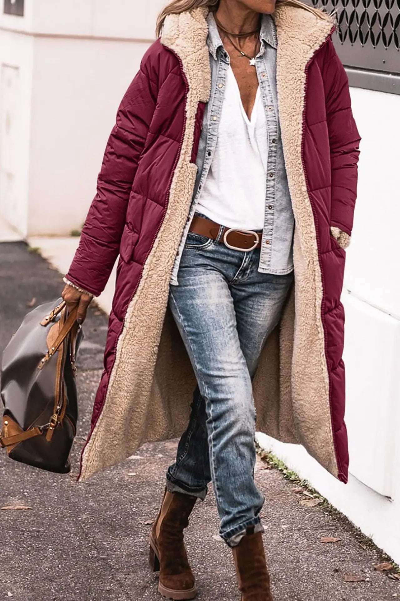 Fashion Women's Coat Winter Hooded Long Sleeve Long Warm Temperament Comfortable Casual Solid Color Ladies Coat